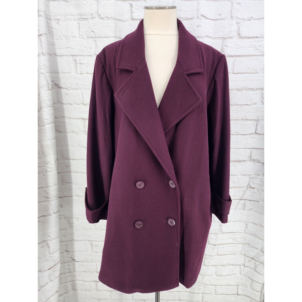 Chelsea Studio Women Size 22W Wool Blend Pea Coat Plum Purple Autumnal Fall Chic
